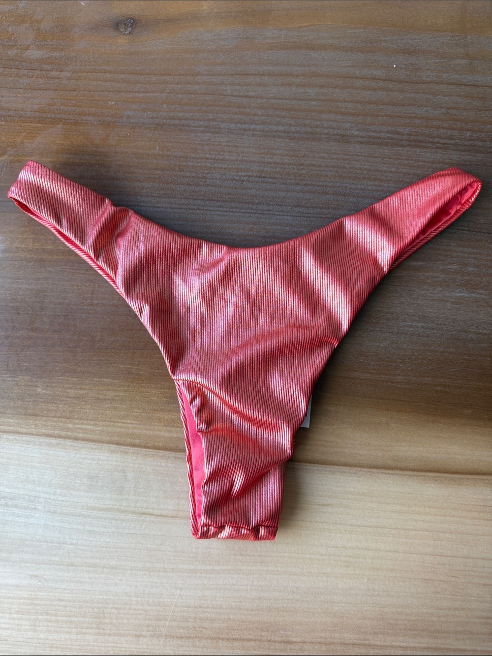 High-Cut Ribbed Coral Bikini Bottom